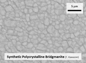 A backscattered electron image of polycrystalline bridgmanite synthesized in a Kawai-type multianvil apparatus